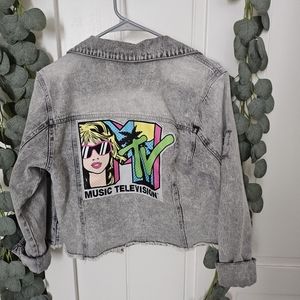 MTV Cropped Denim Jacket- Y2K Denim Jacket- Patches- small